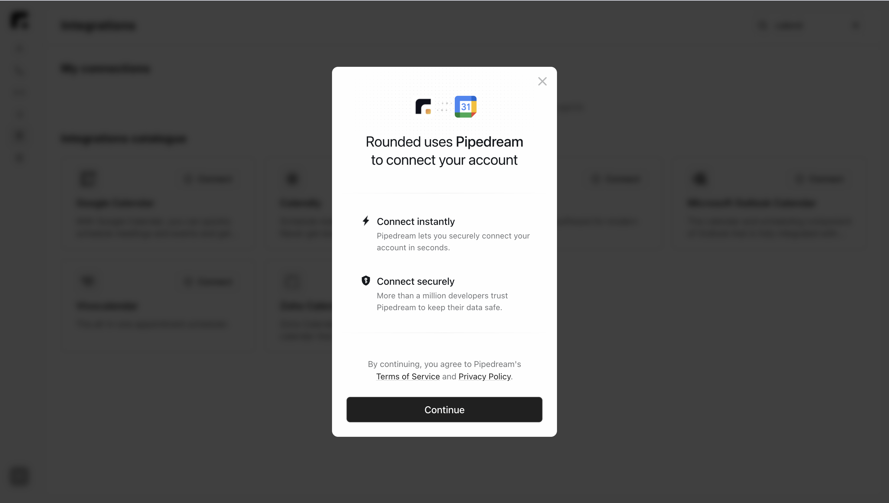 Connect button on application card