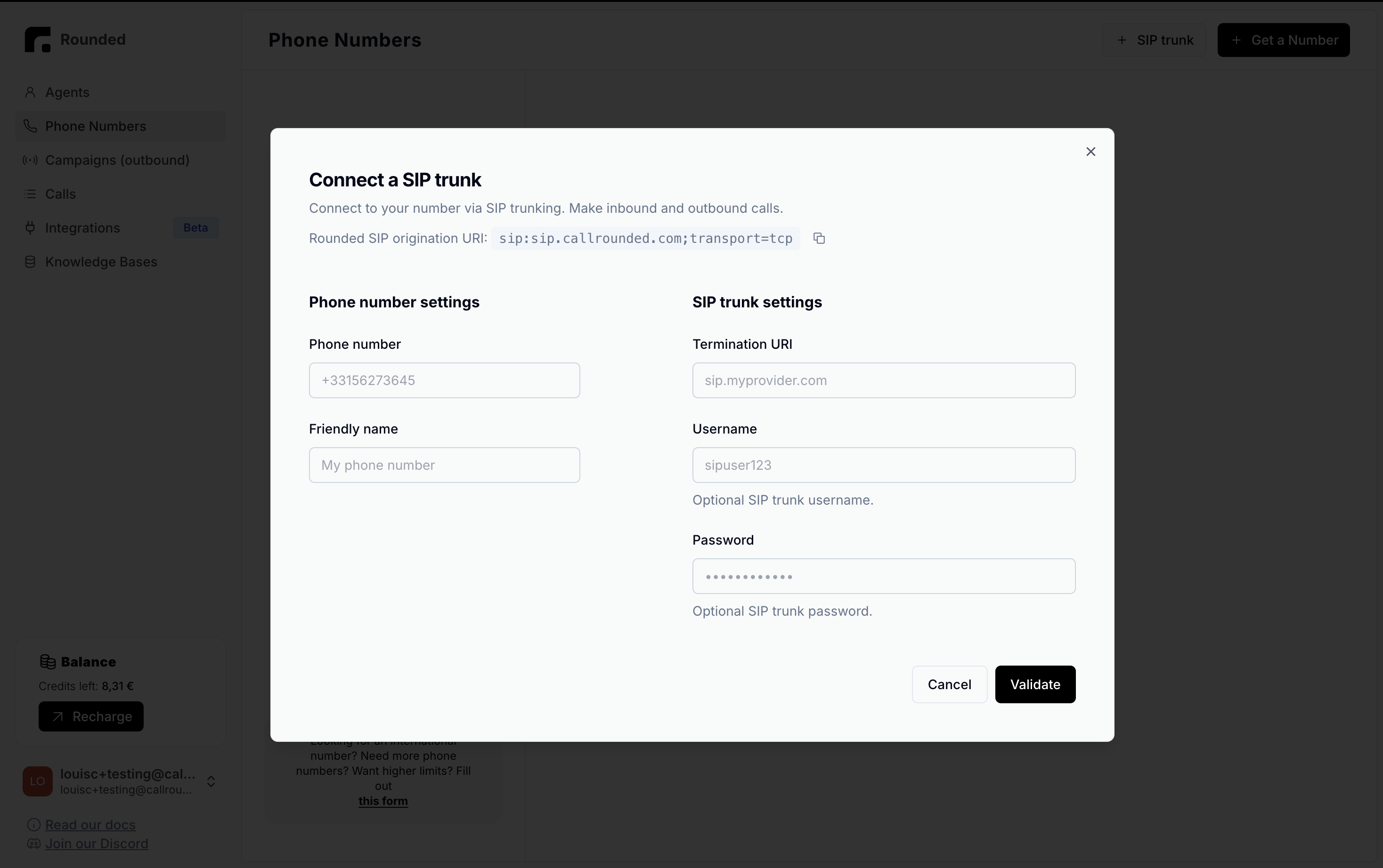 Rounded SIP Trunk Configuration