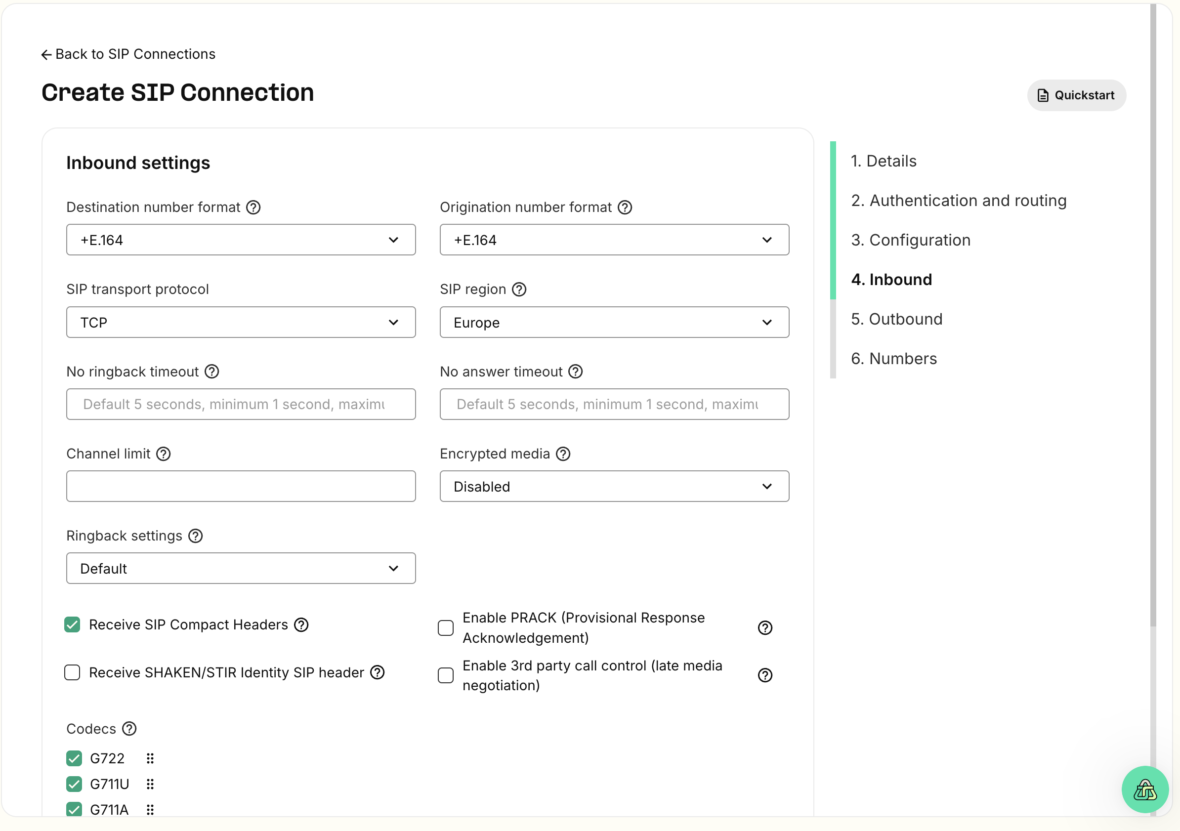Telnyx Inbound Settings