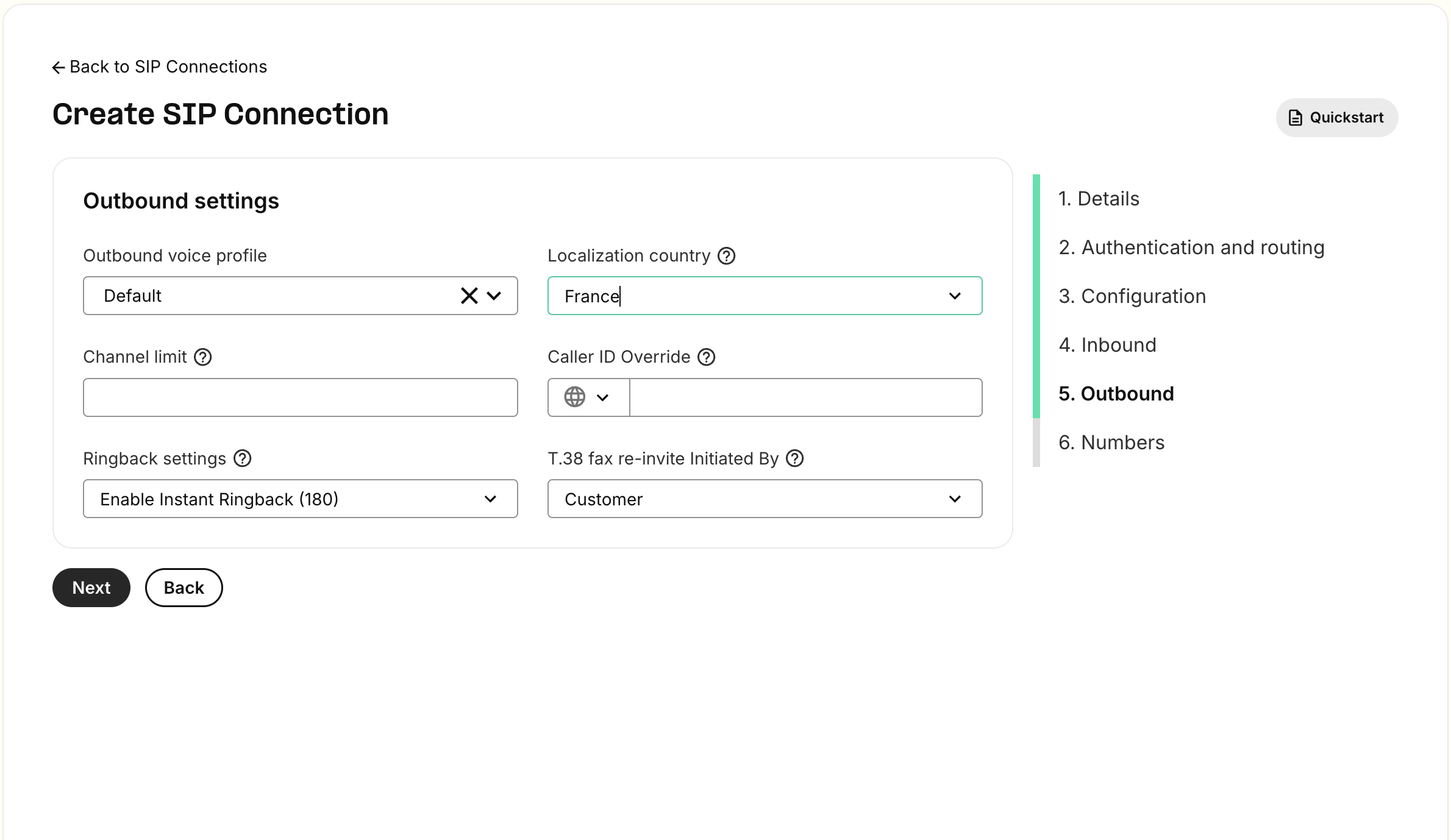 Telnyx Outbound Settings
