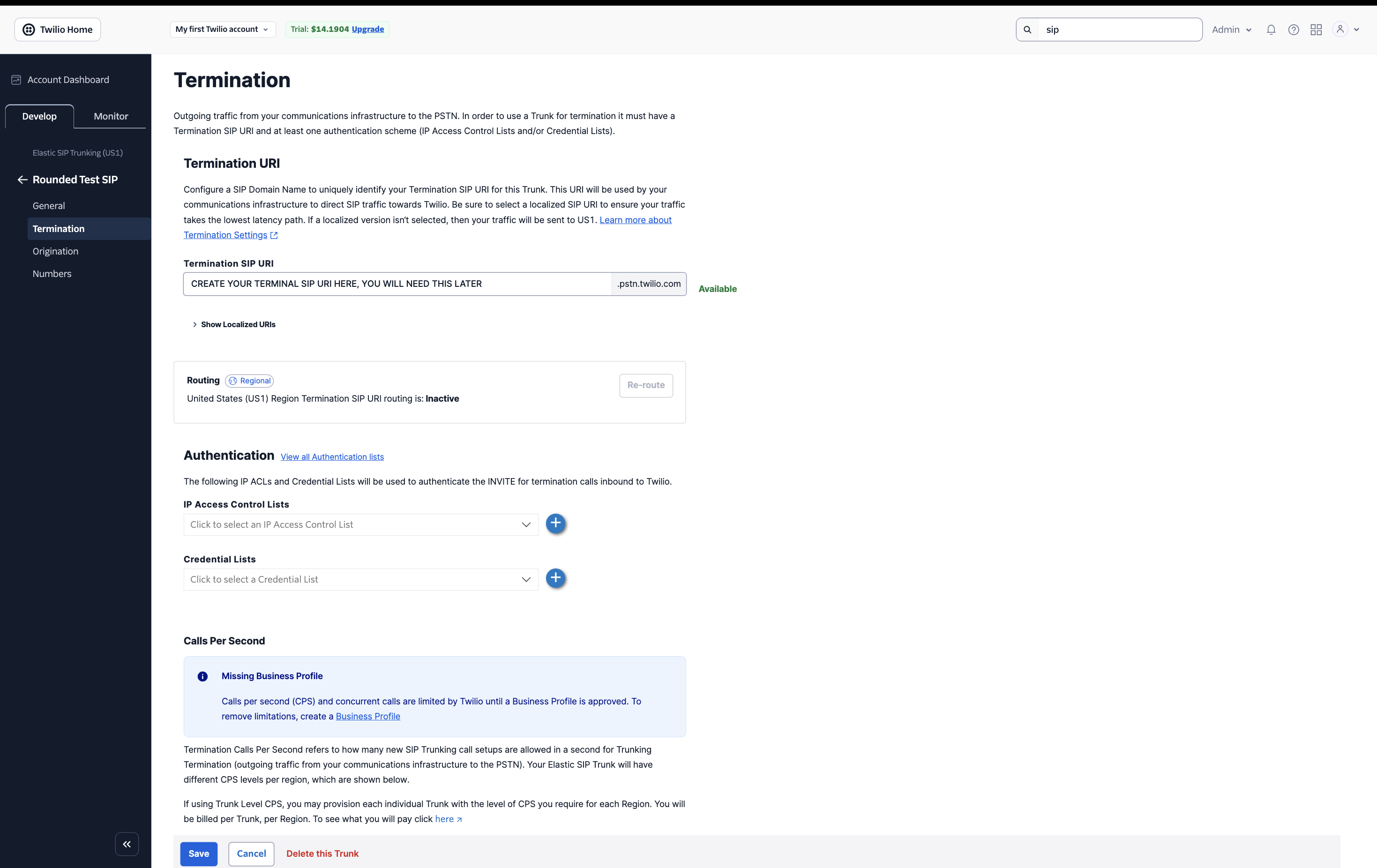 Twilio Termination Page