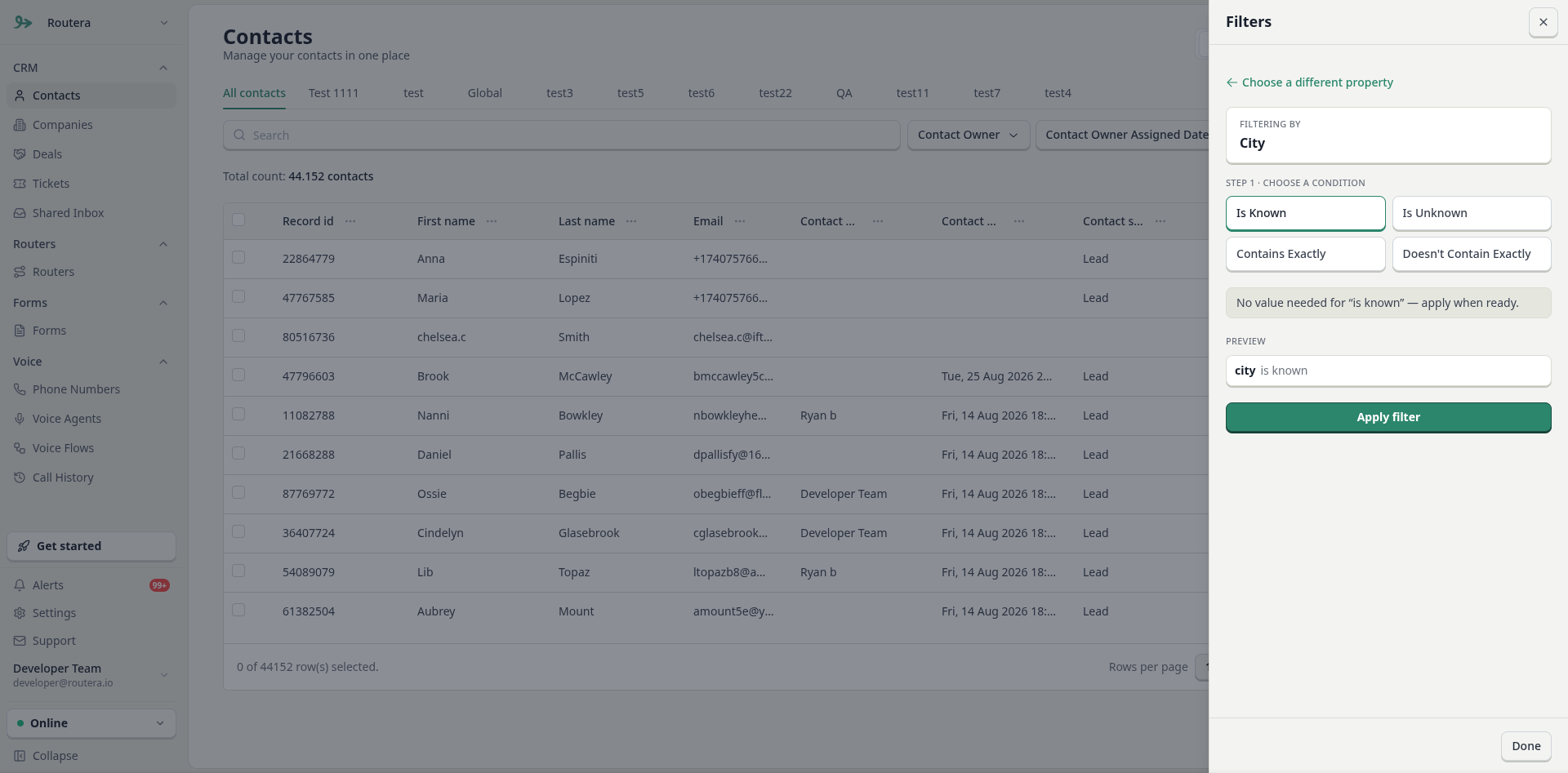 Records filters drawer