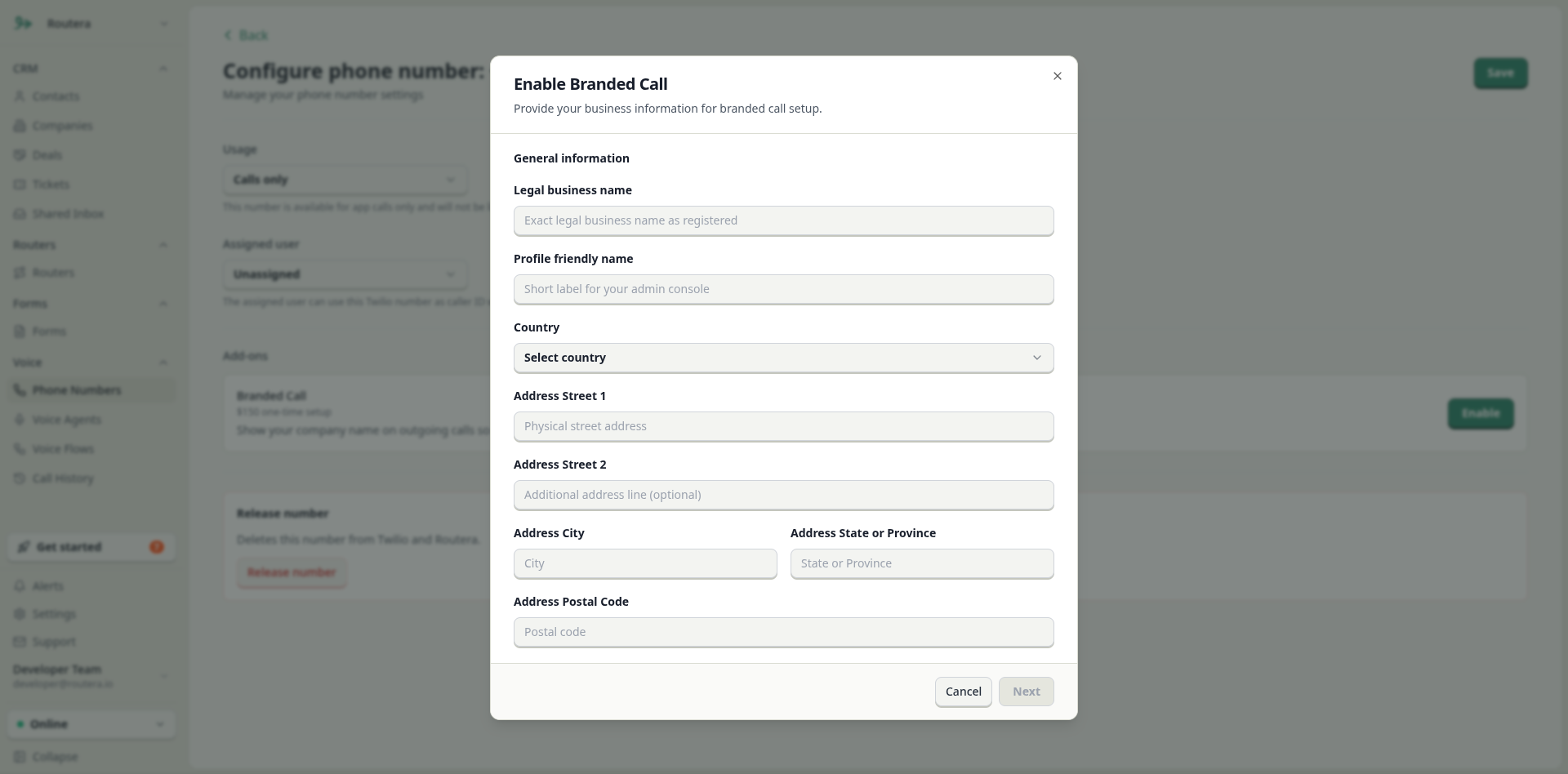 Branded Call profile multi-step form