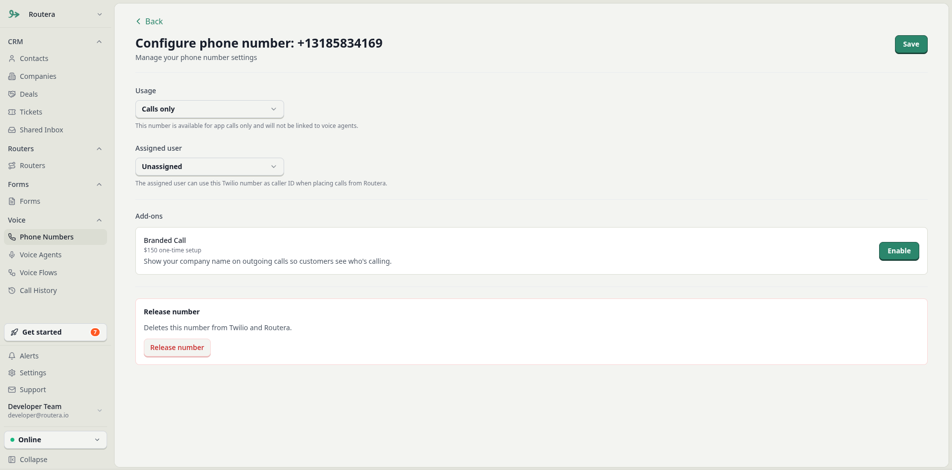 Calls only usage with assigned user dropdown