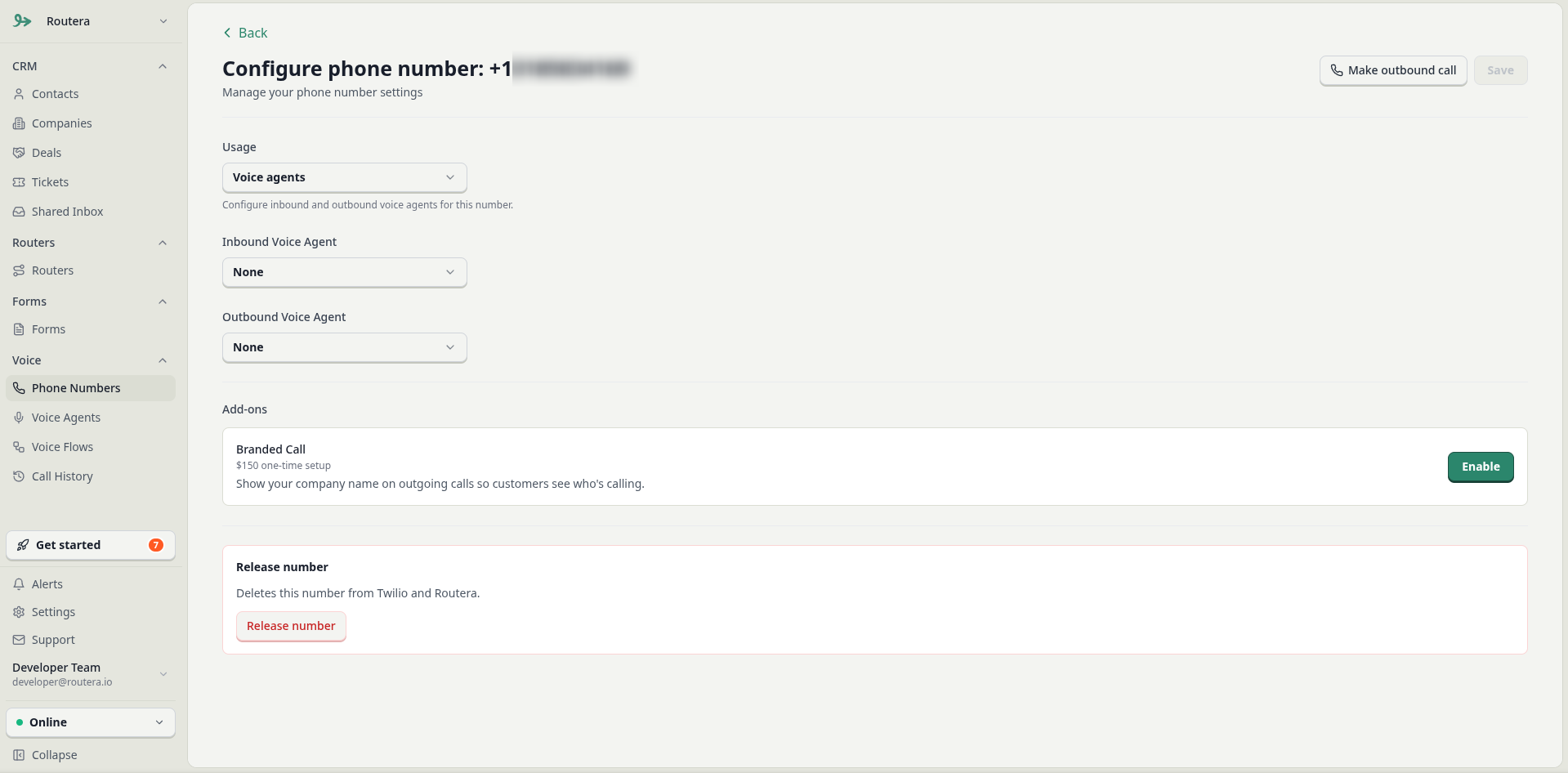 Inbound and outbound voice agent dropdowns