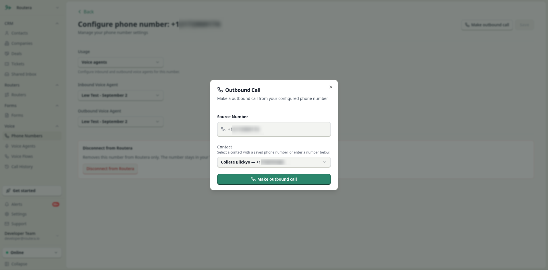 Outbound Call test dialog
