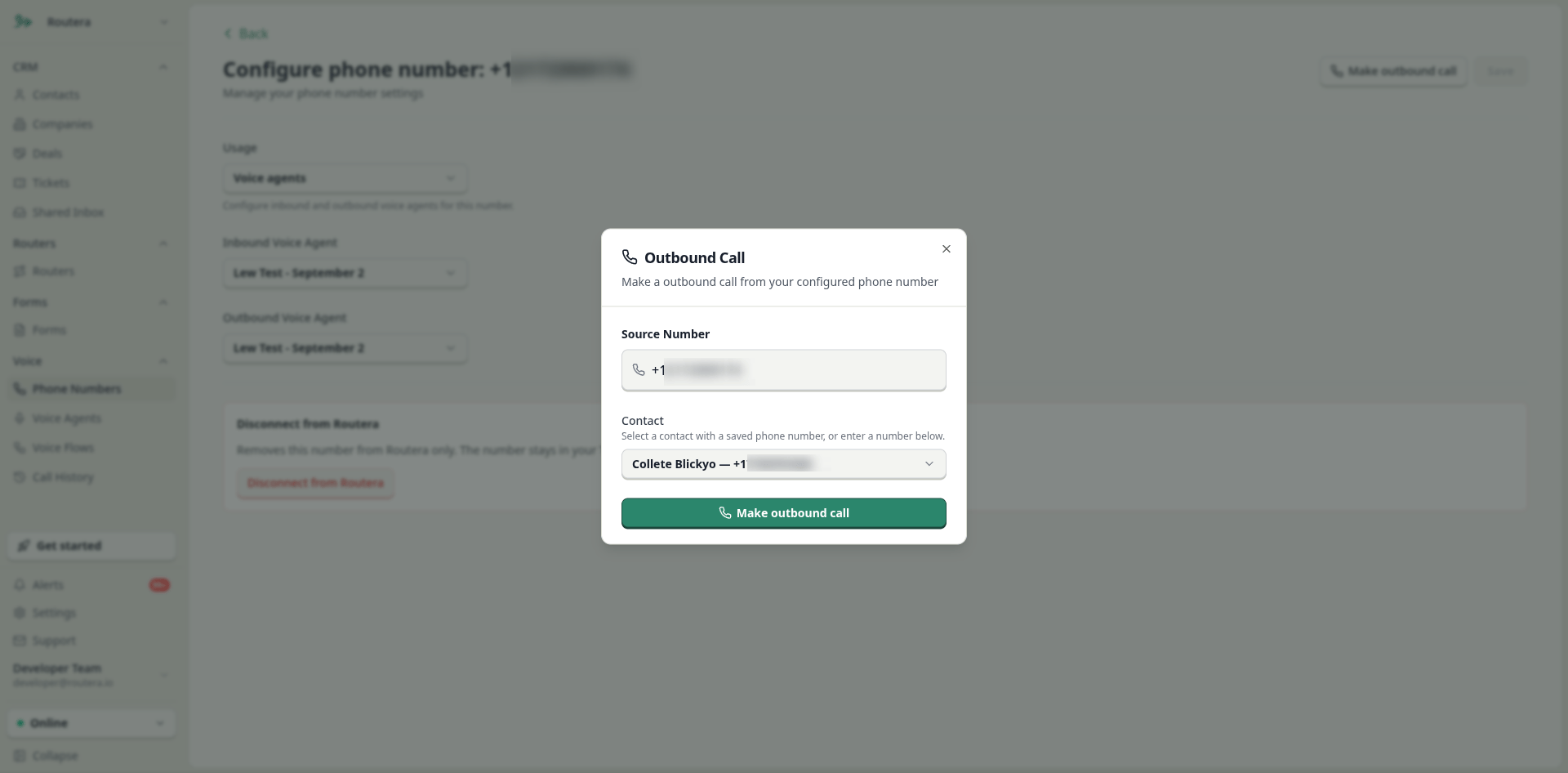 Outbound Call test dialog