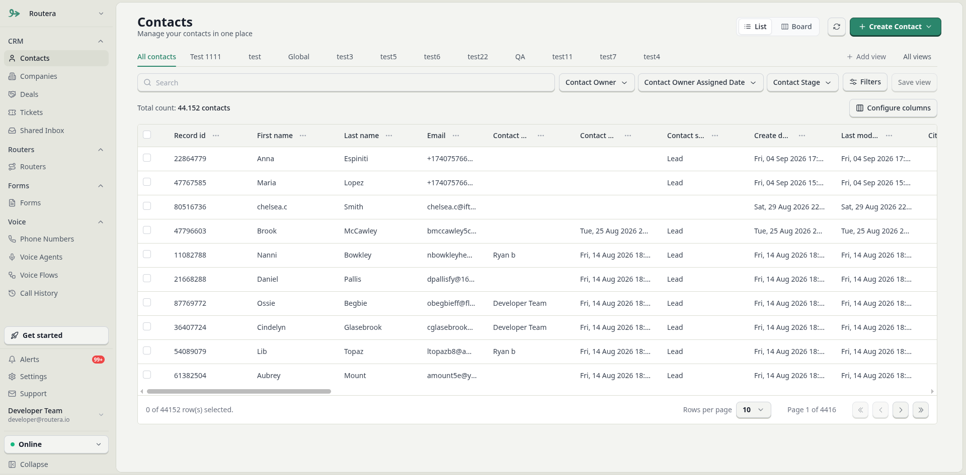 Records list with Create contact and record form drawer