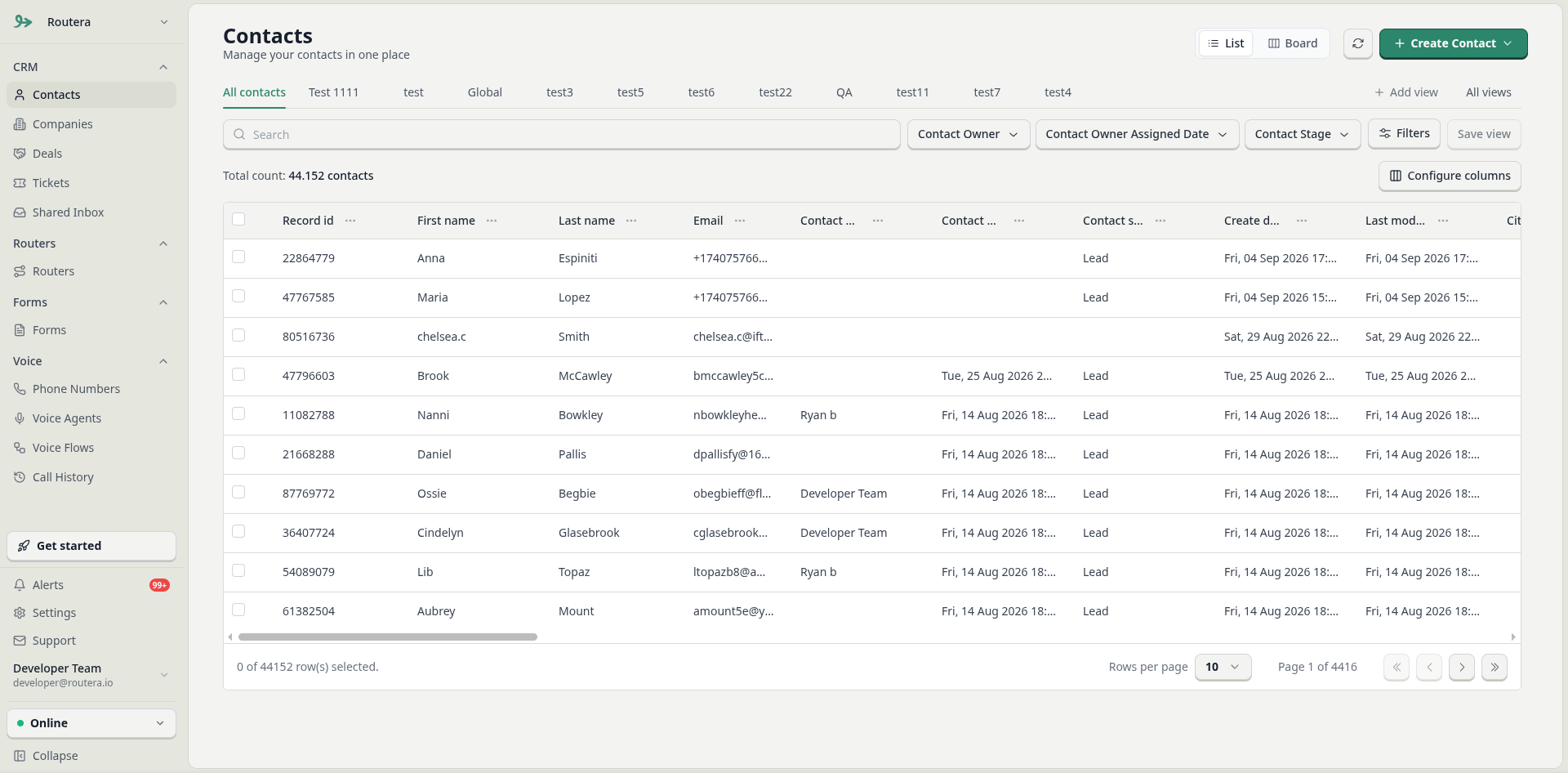 Records list with Create contact and record form drawer