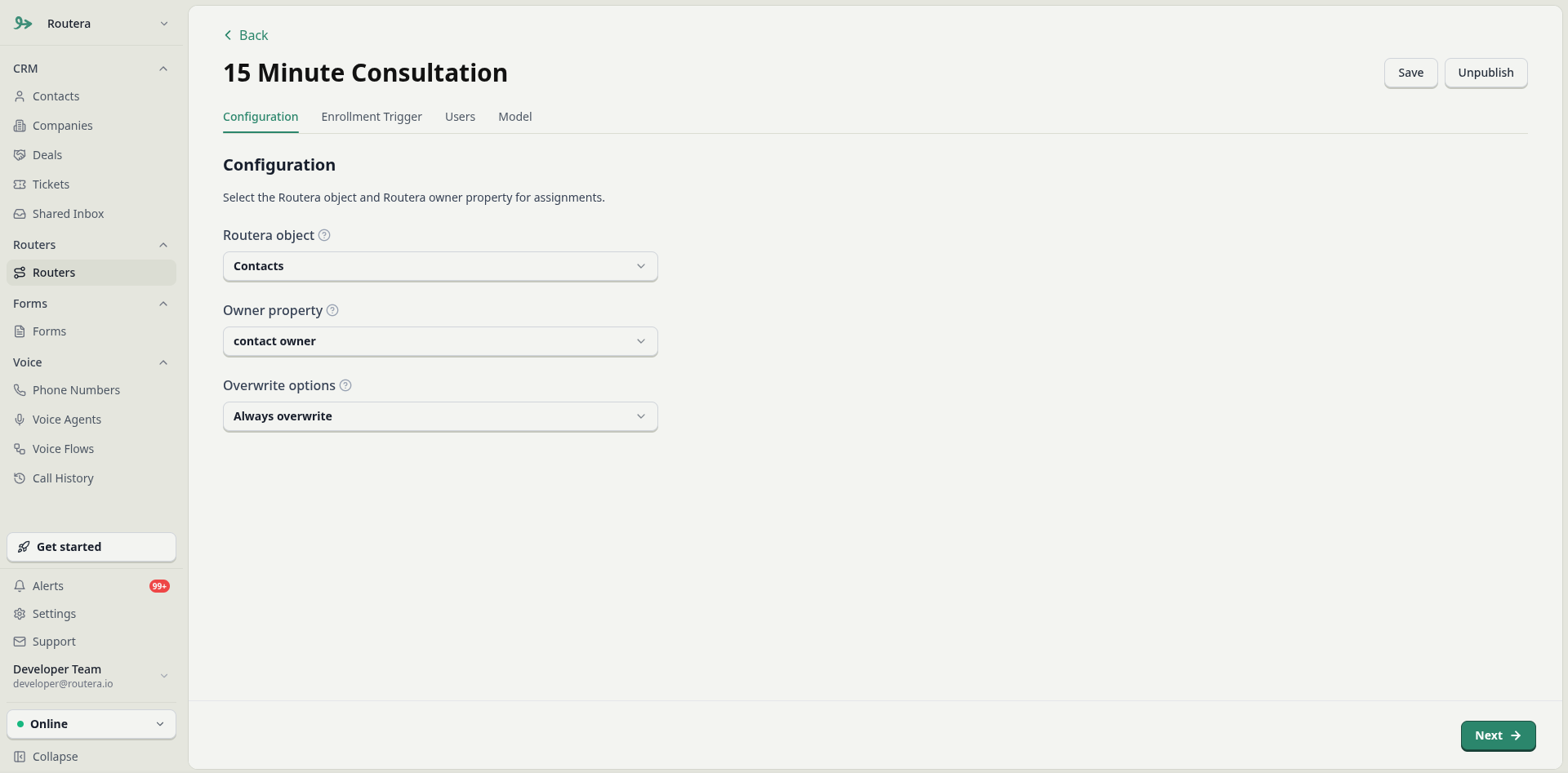 Routera-only Configuration tab with object and owner property