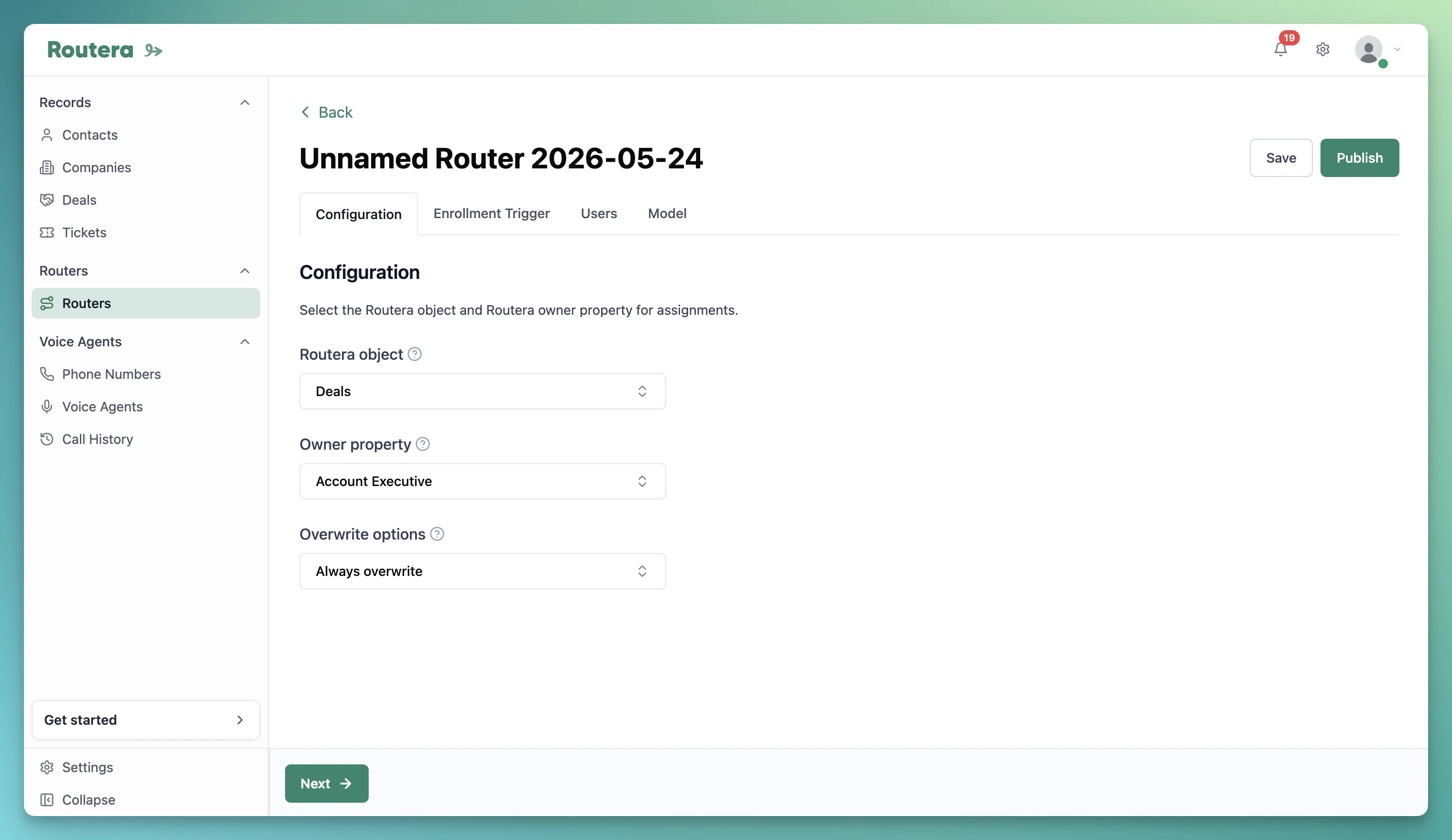 Routera-only Configuration tab with object and owner property