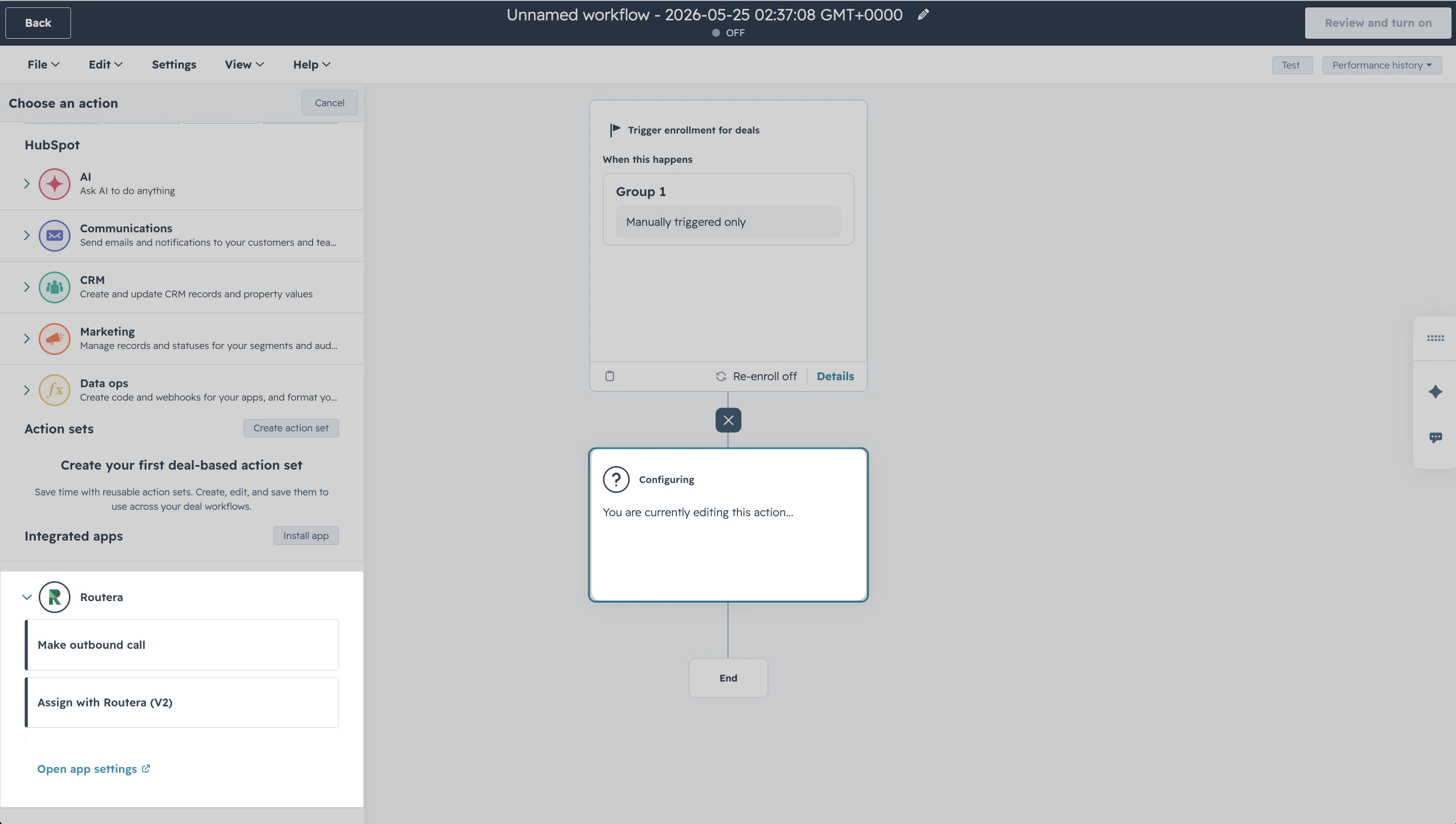HubSpot workflow with Assign with Routera action