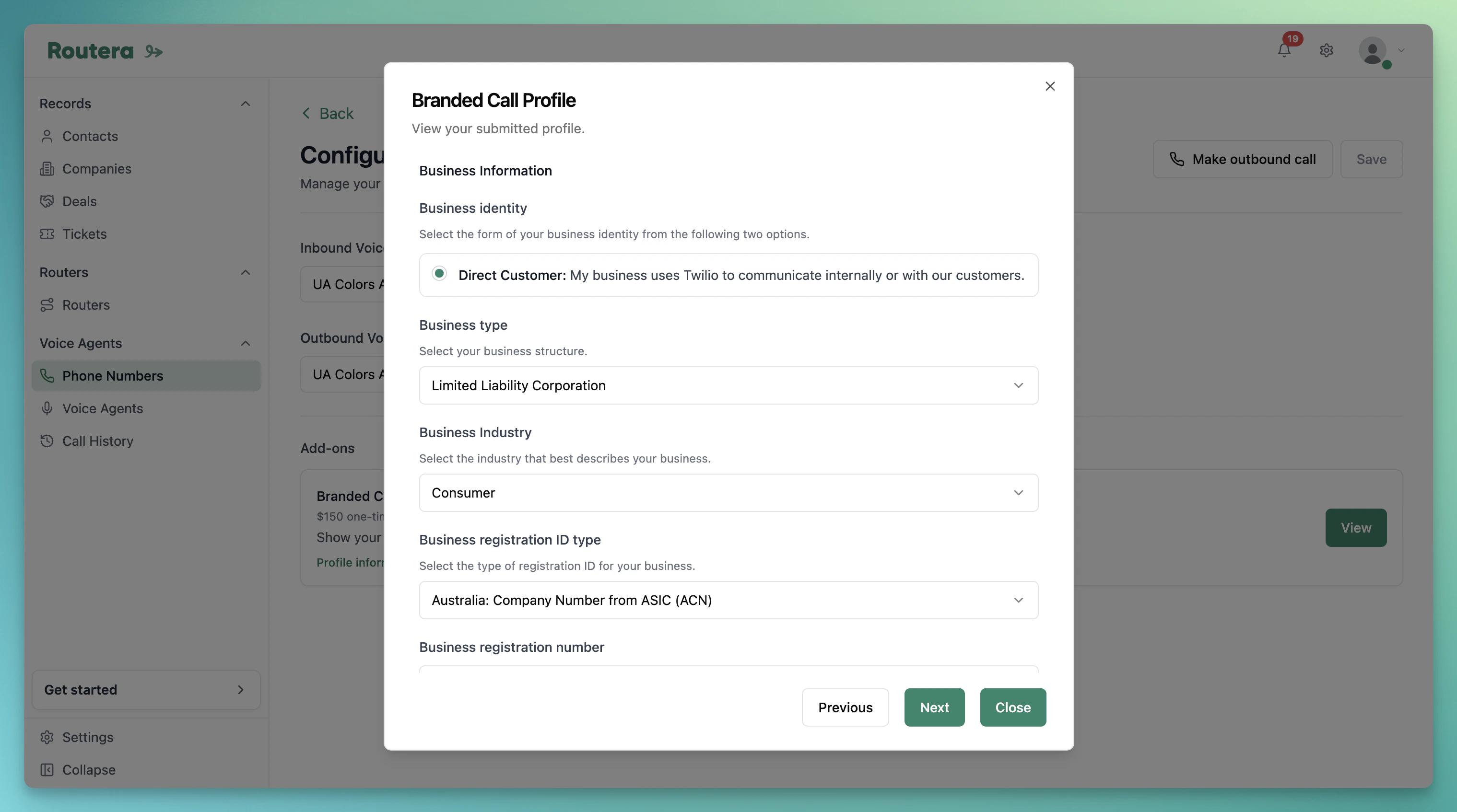 Branded Call profile multi-step form