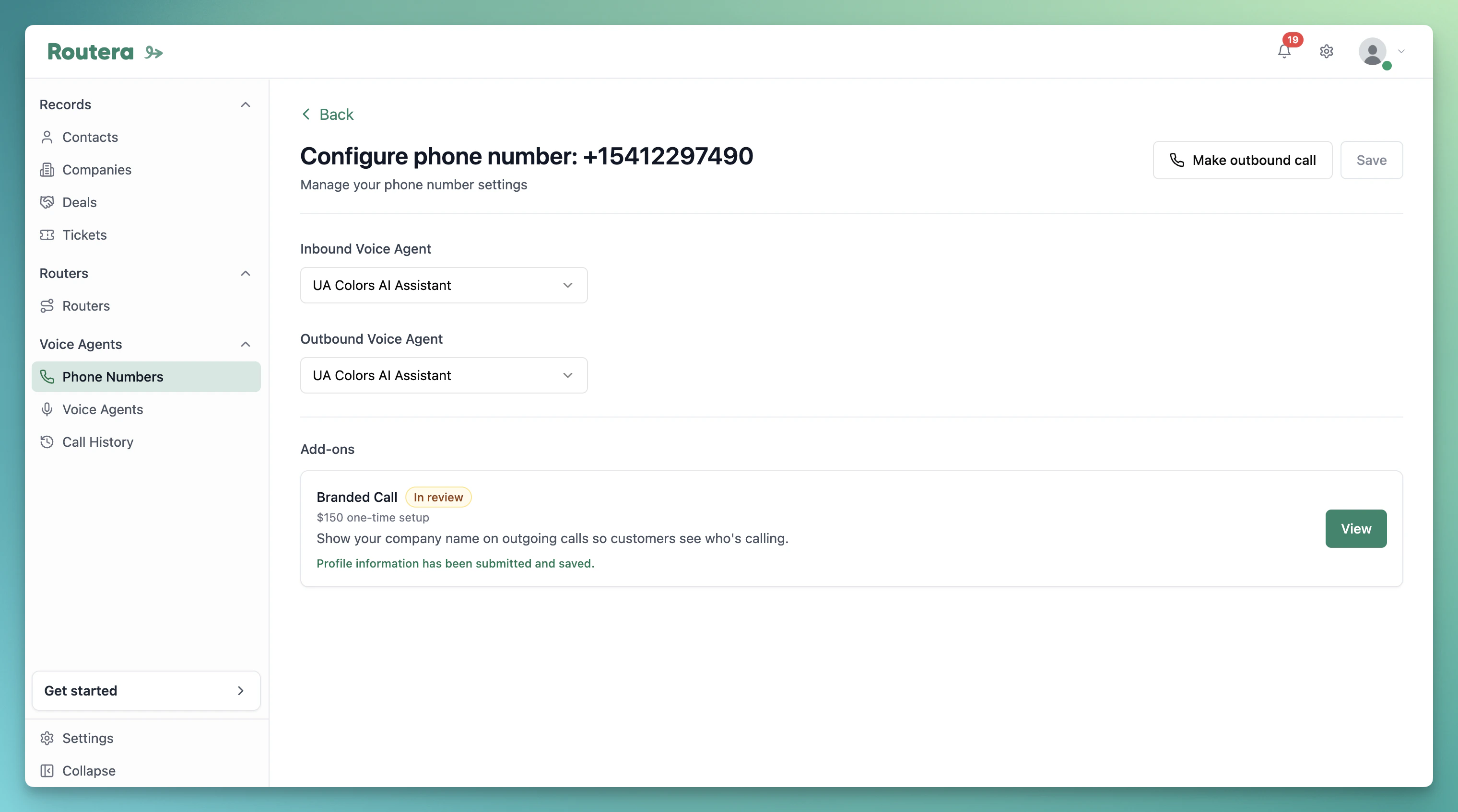 Inbound and outbound voice agent dropdowns