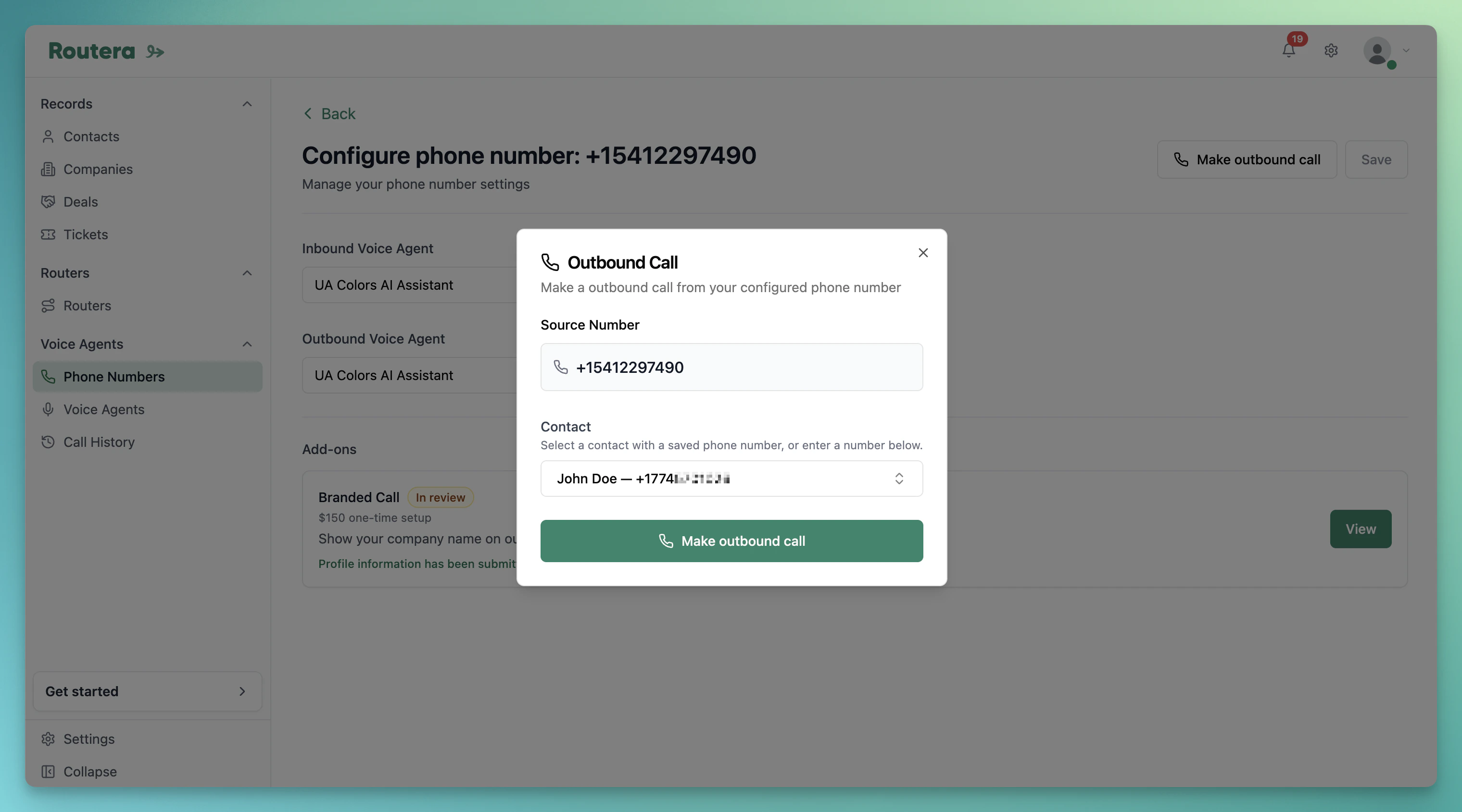 Outbound Call test dialog