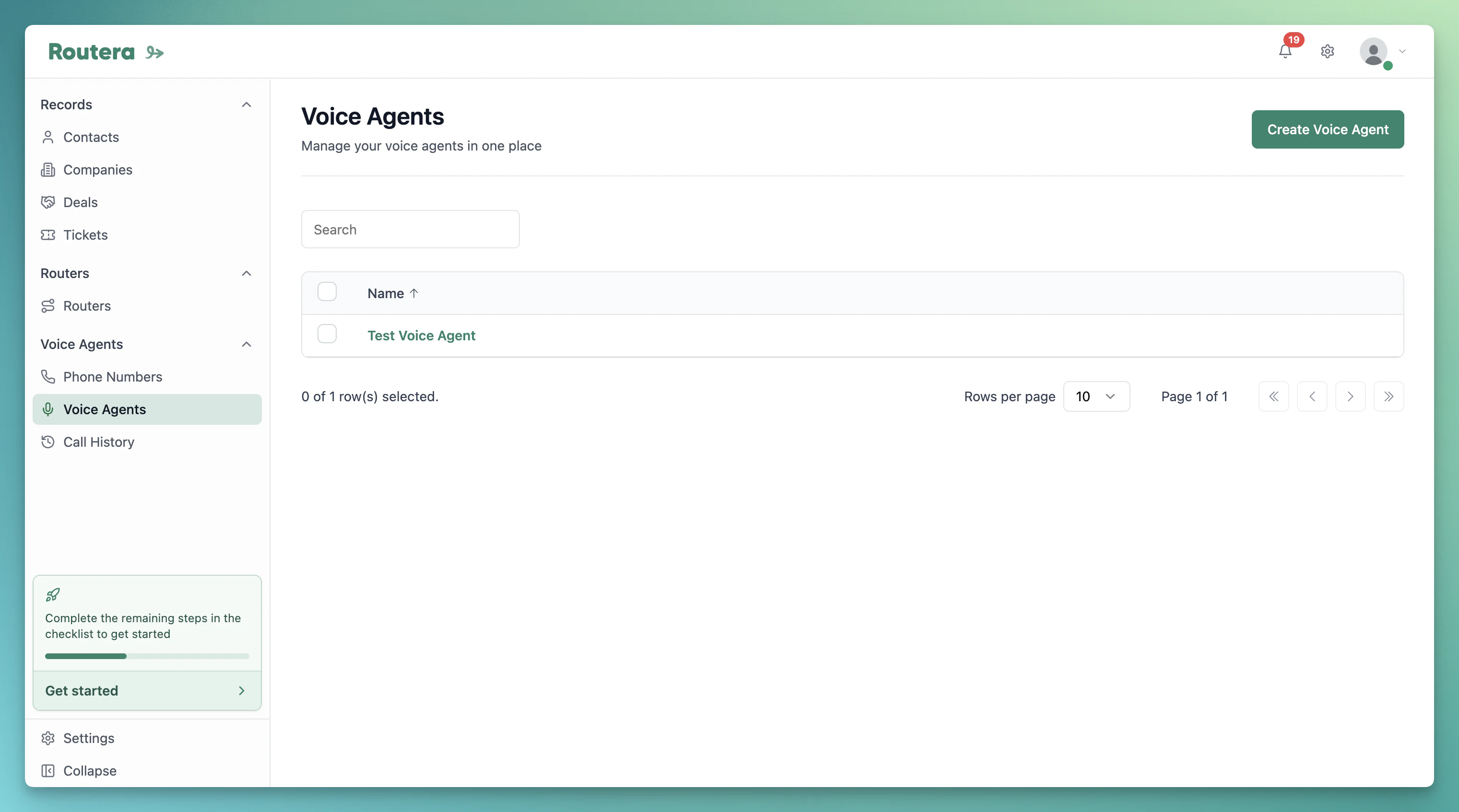 Voice Agents list with Create Voice Agent