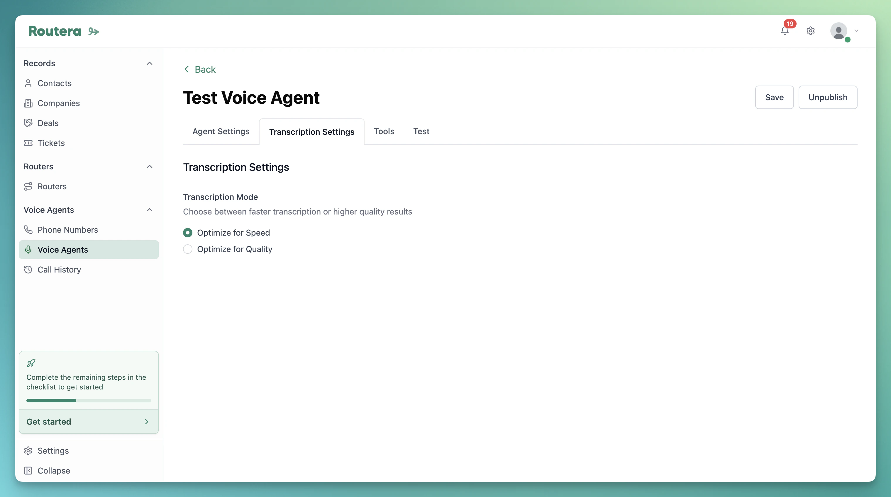 Transcription speed vs quality setting