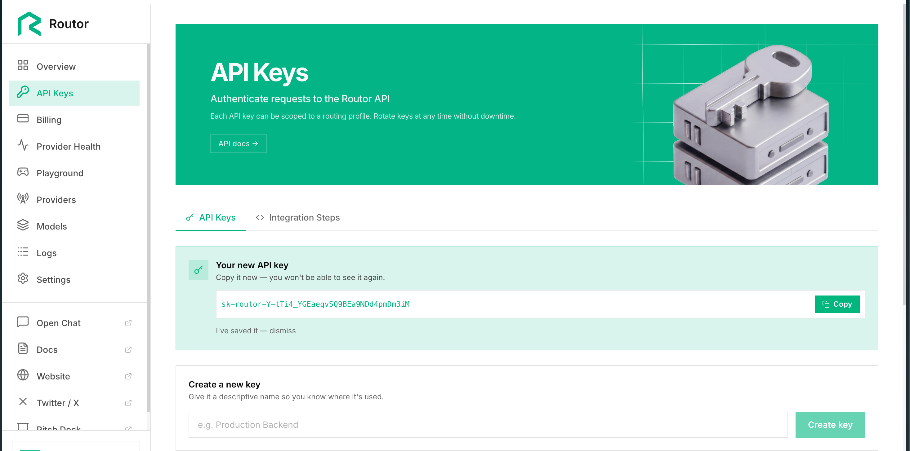 New API key created - copy it now, it won't be shown again