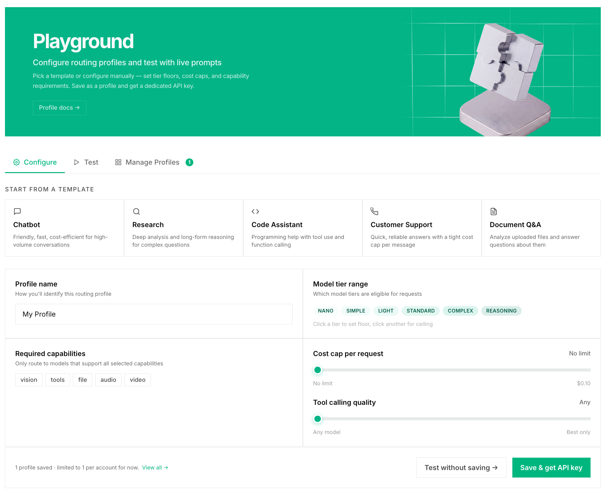 Playground - configure routing profiles and test with live prompts