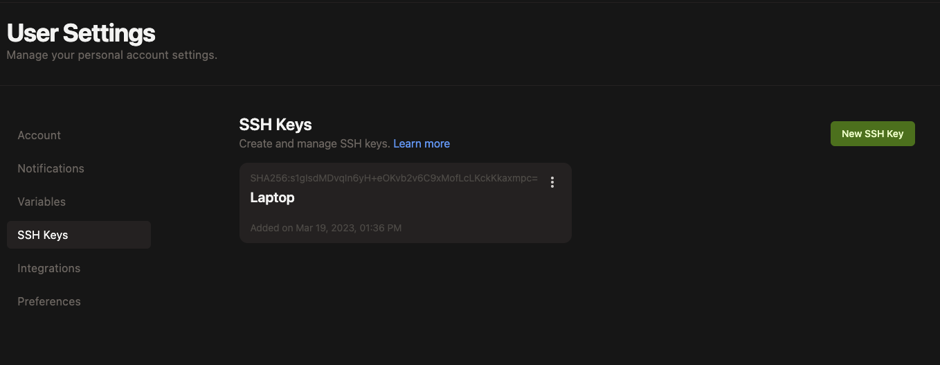 Gitpod SSH keys settings page with a field to add a public key