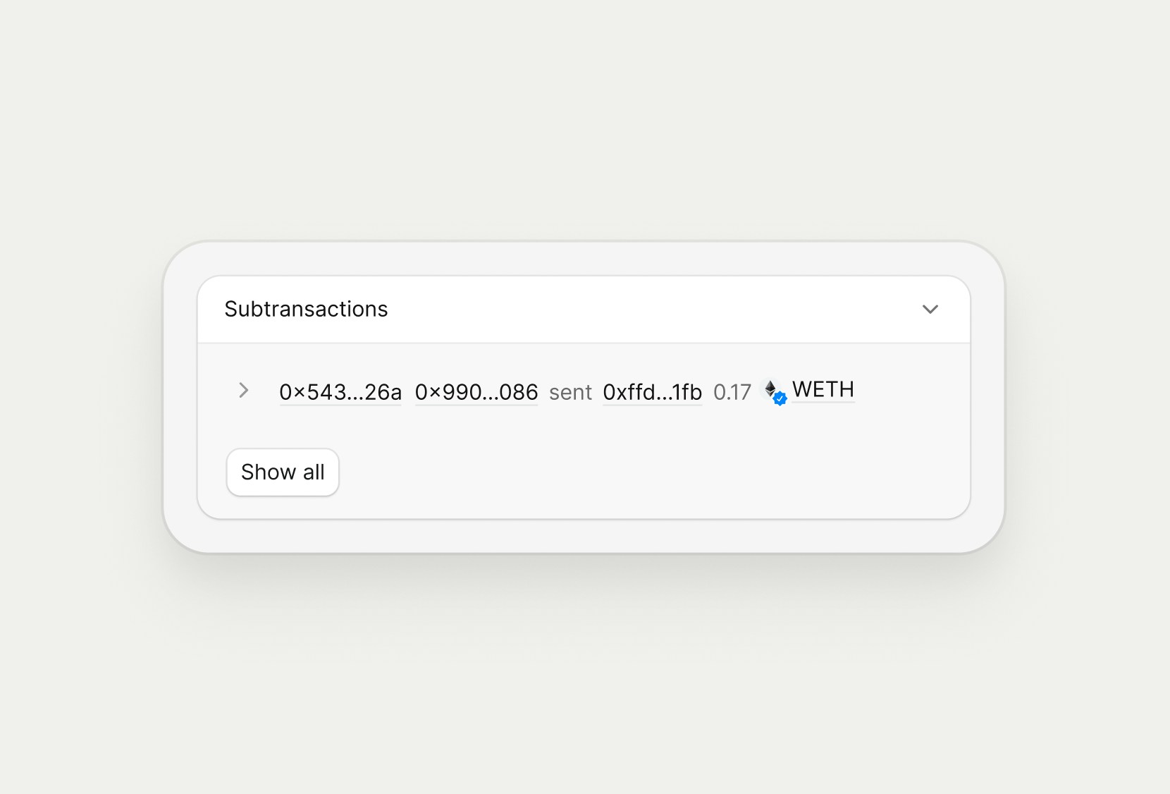Subtransactions table listing internal calls within the transaction
