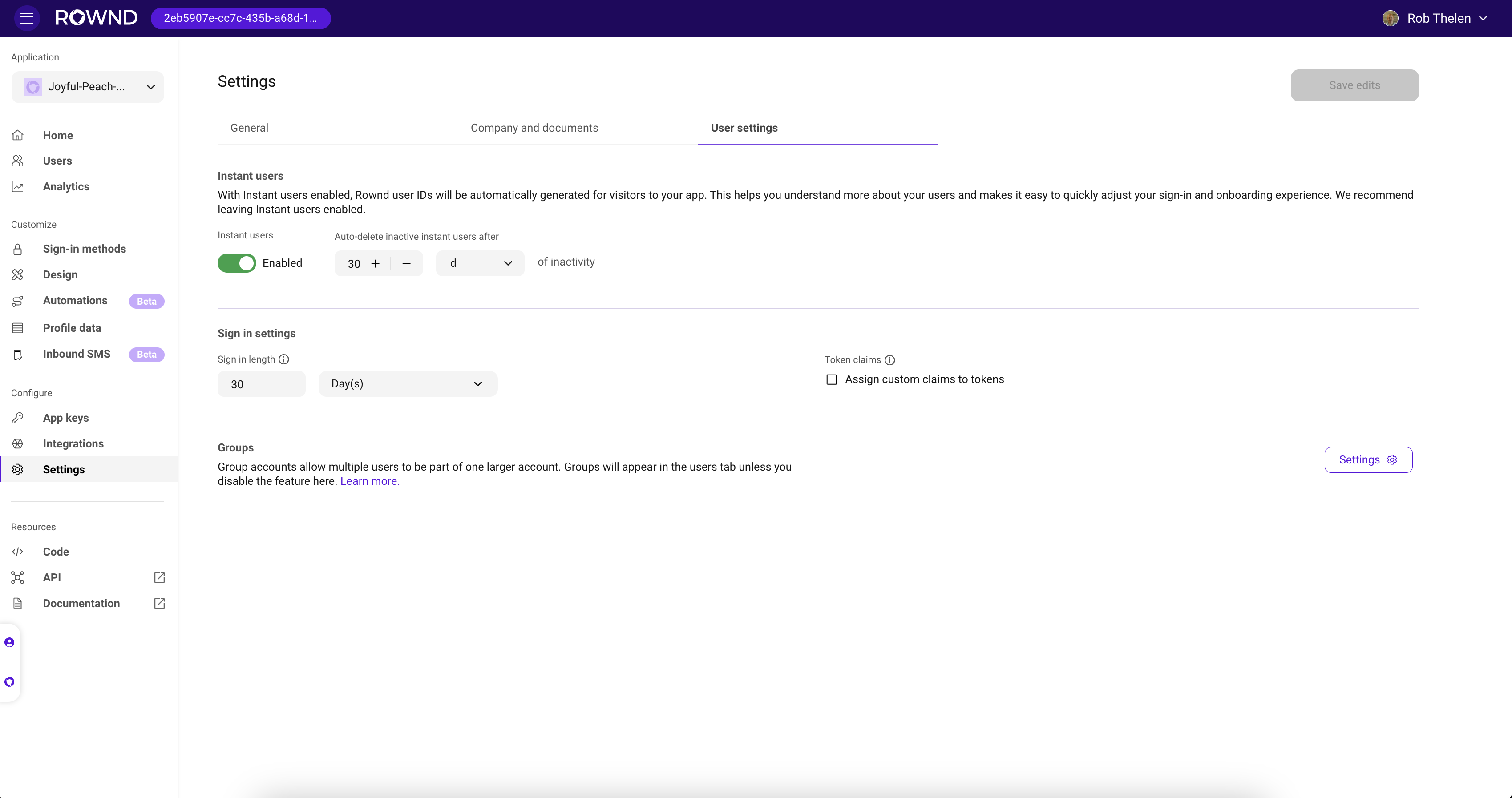 Finding the Instant User settings is easy; just select "User Settings" from the nav pane.