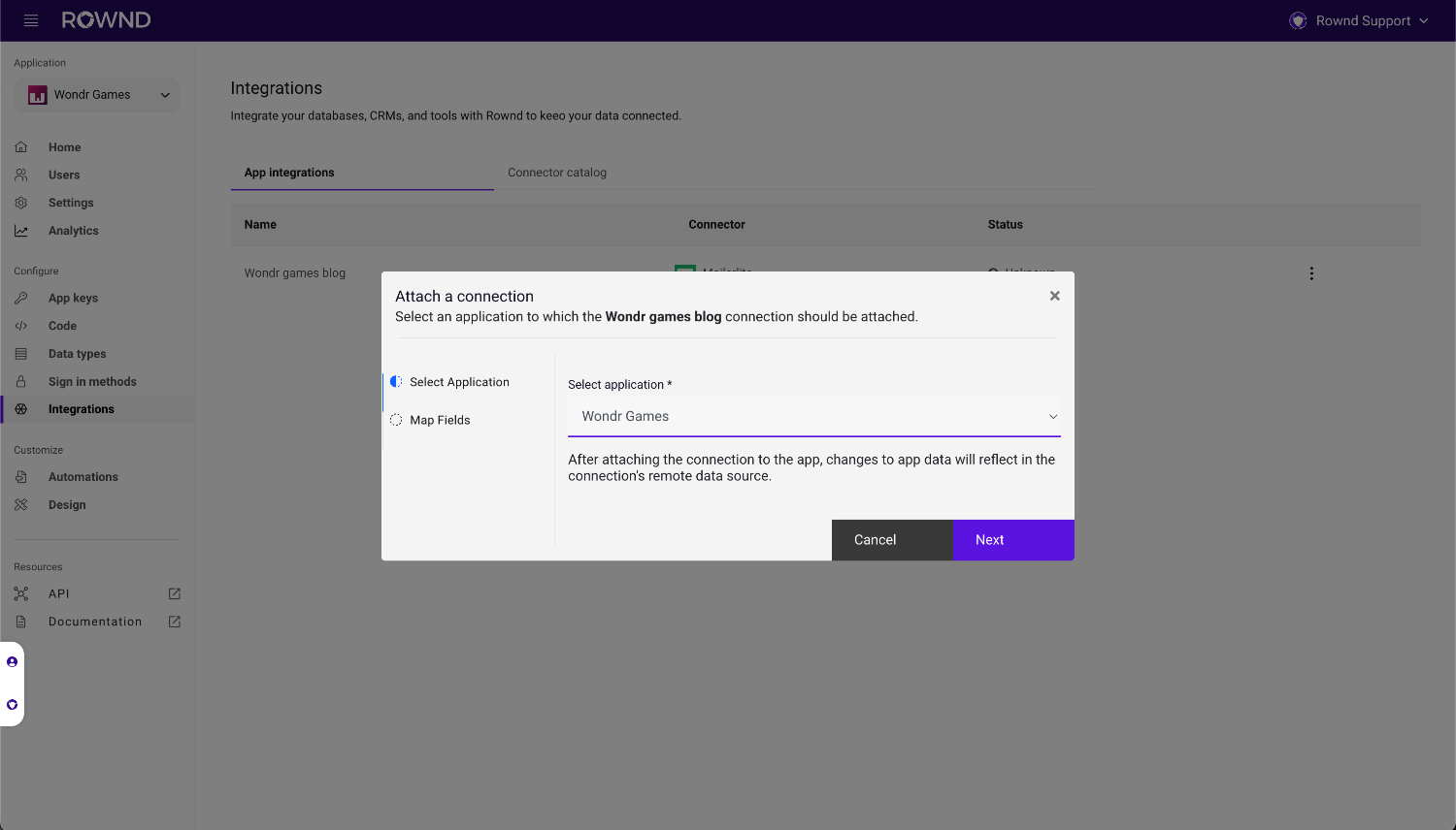Attaching your connection to an application