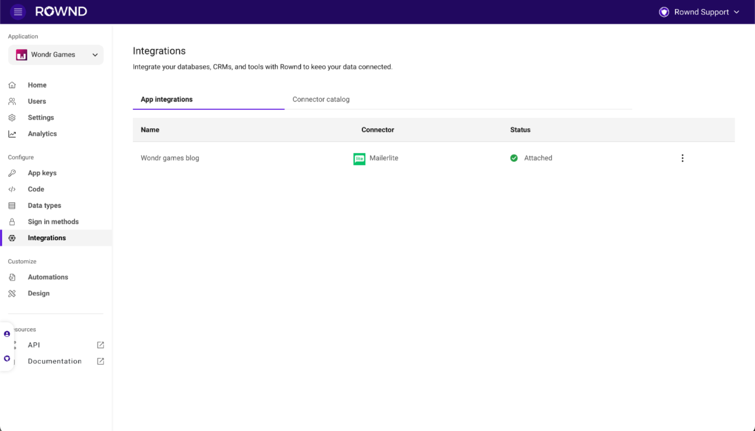 Mailerlite connection attached to an application