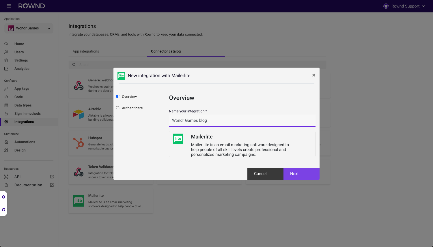 Create the mailerlite integration
