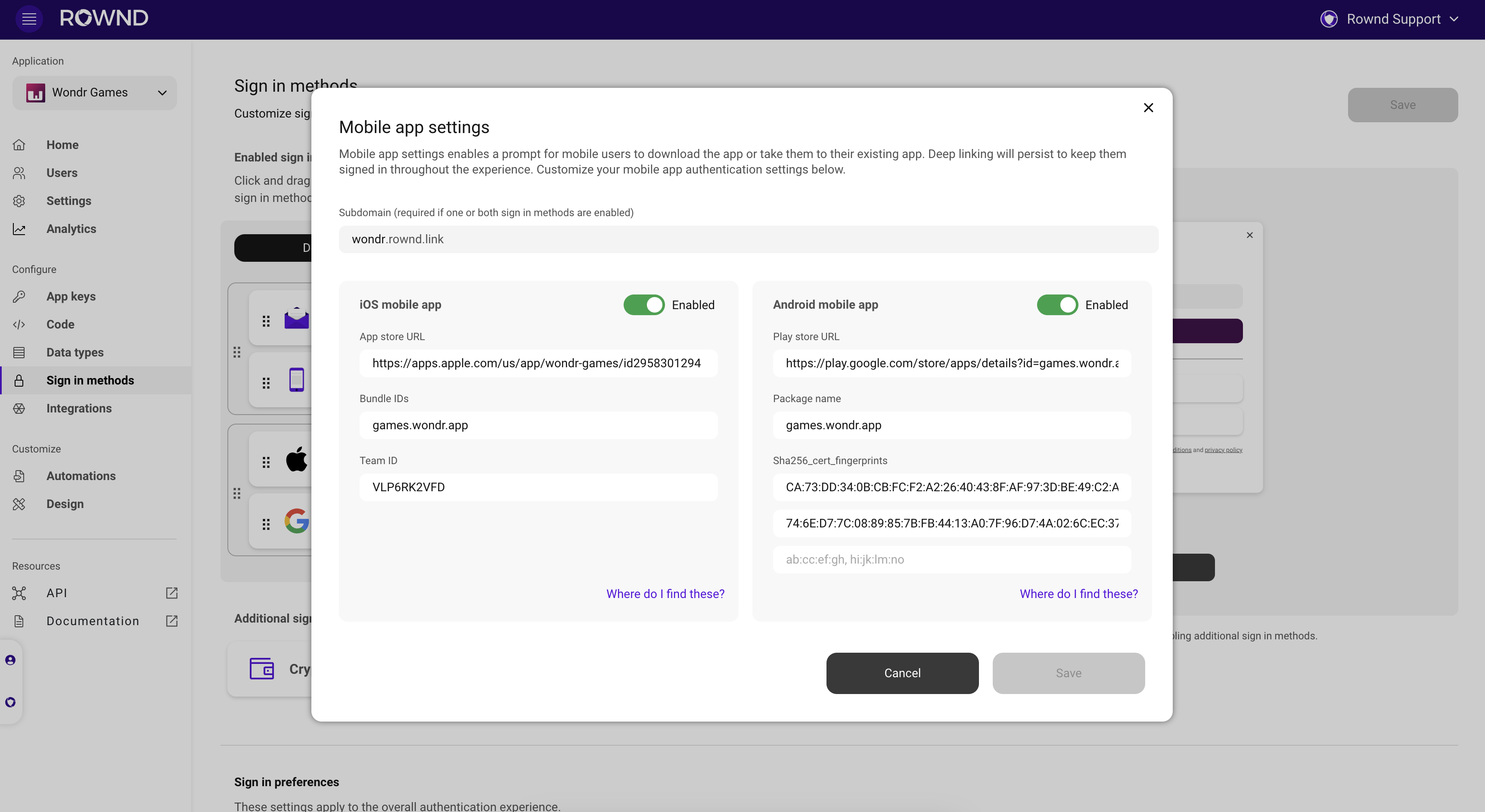 Configure mobile app settings