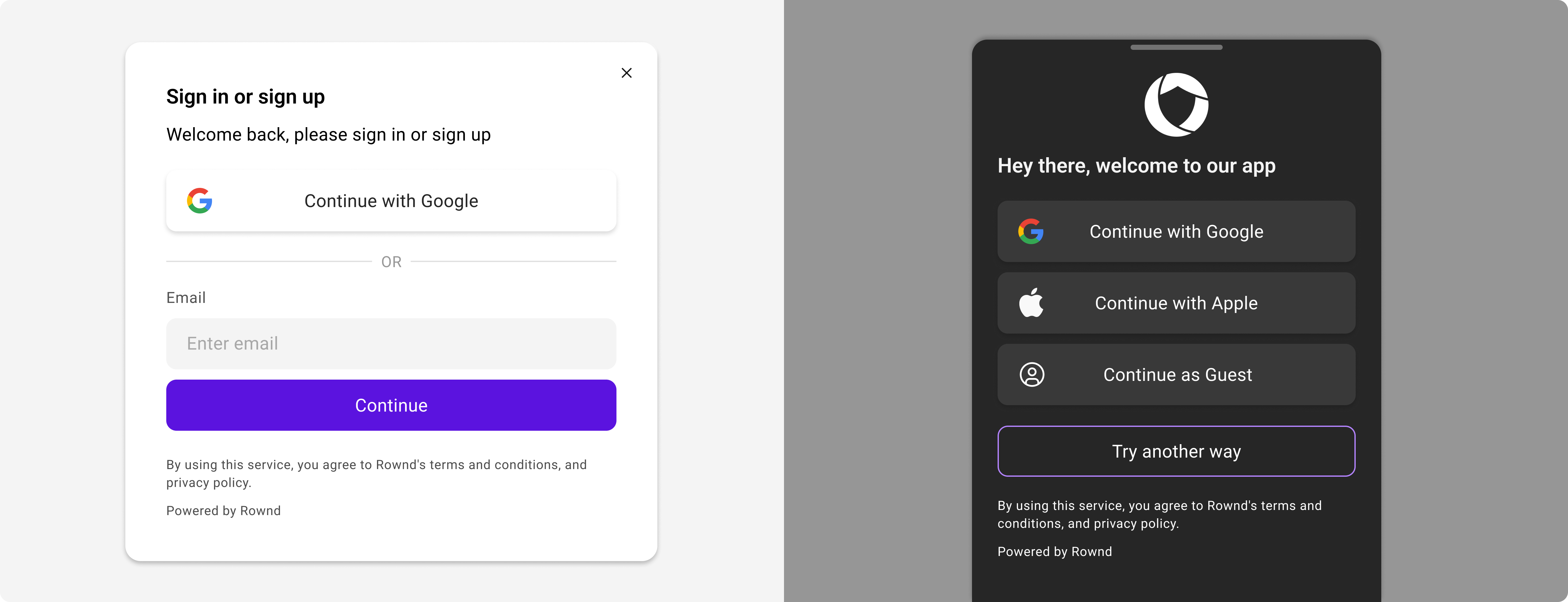 Sign-in modal examples