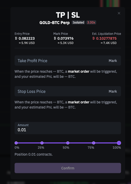 TP/SL configuration modal