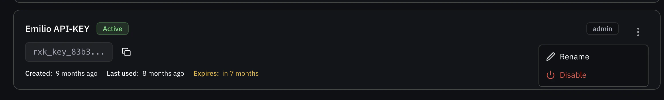 API key management options