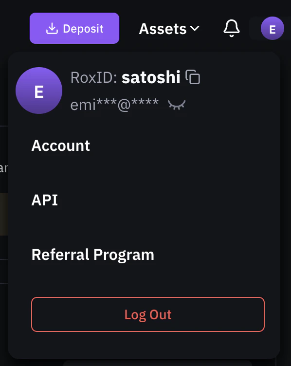 Profile menu showing the API option