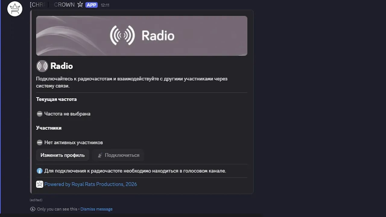 главный экран Radio после открытия команды /radio