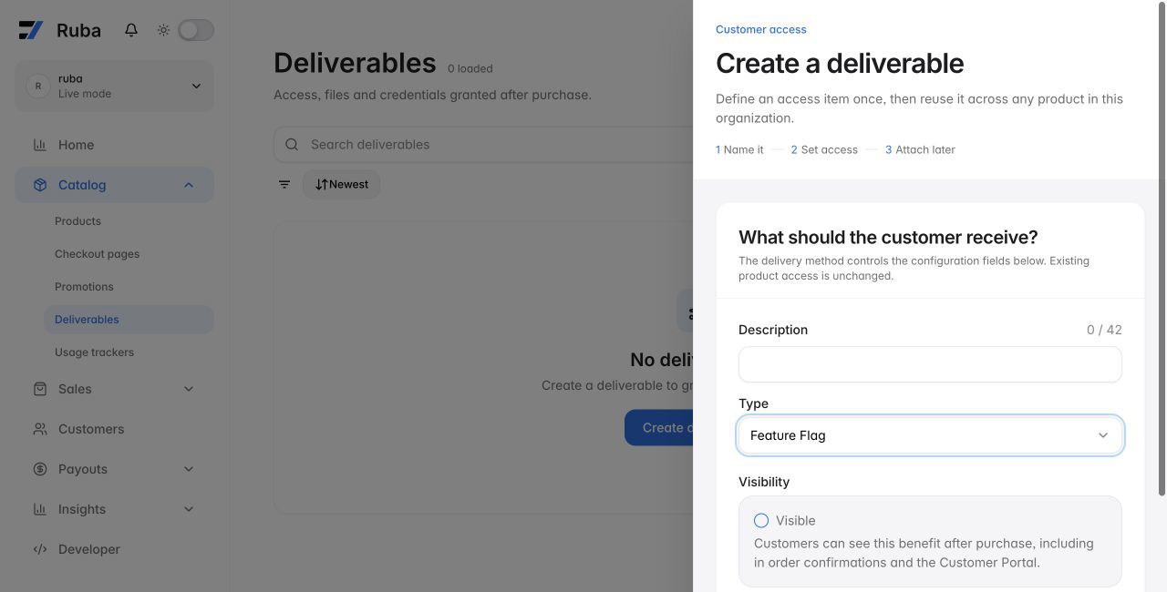 Ruba deliverable form configured for Feature Flag in light mode
