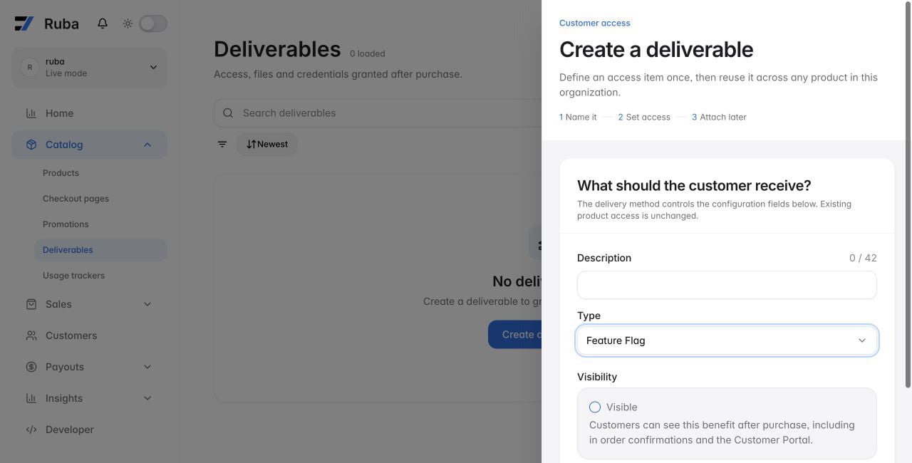 Ruba deliverable form configured for Feature Flag in light mode