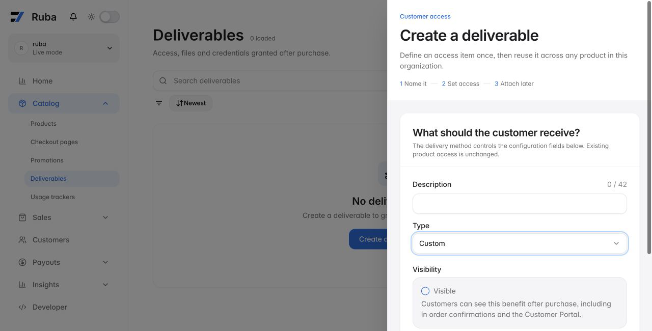 Ruba deliverable form configured for Custom in light mode