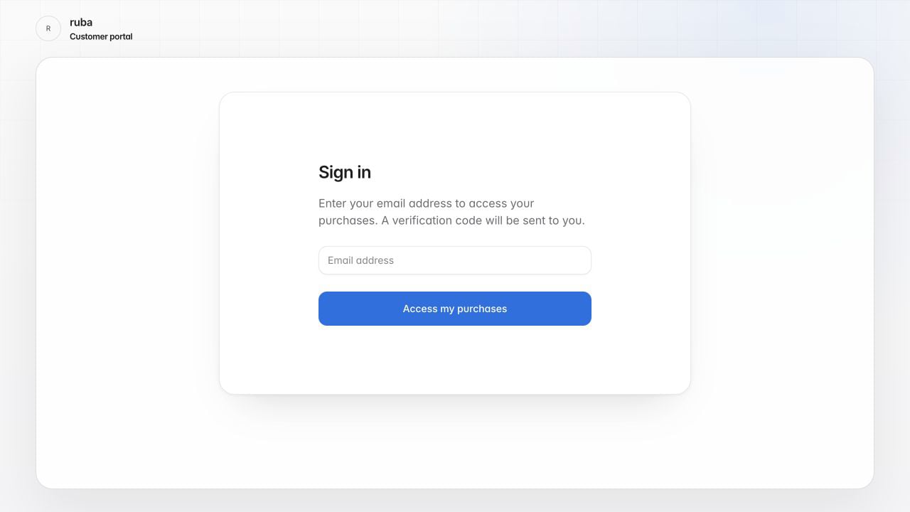 Ruba customer portal sign-in page on desktop