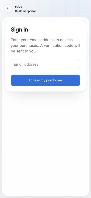 Ruba customer portal sign-in page on mobile