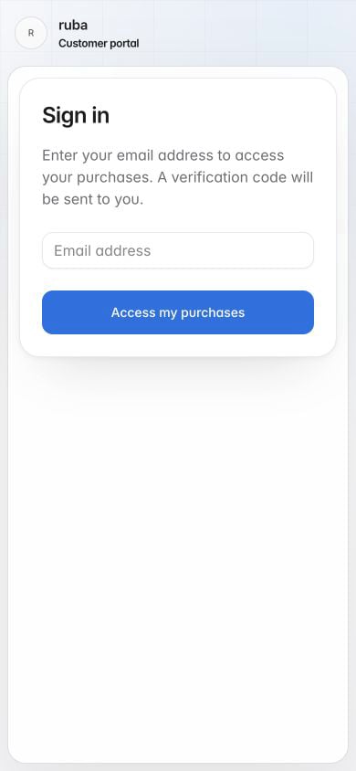Ruba customer portal sign-in page on mobile