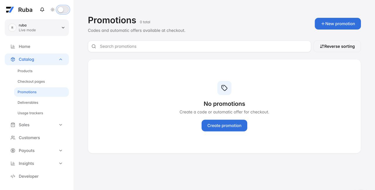 Ruba promotions list in light mode