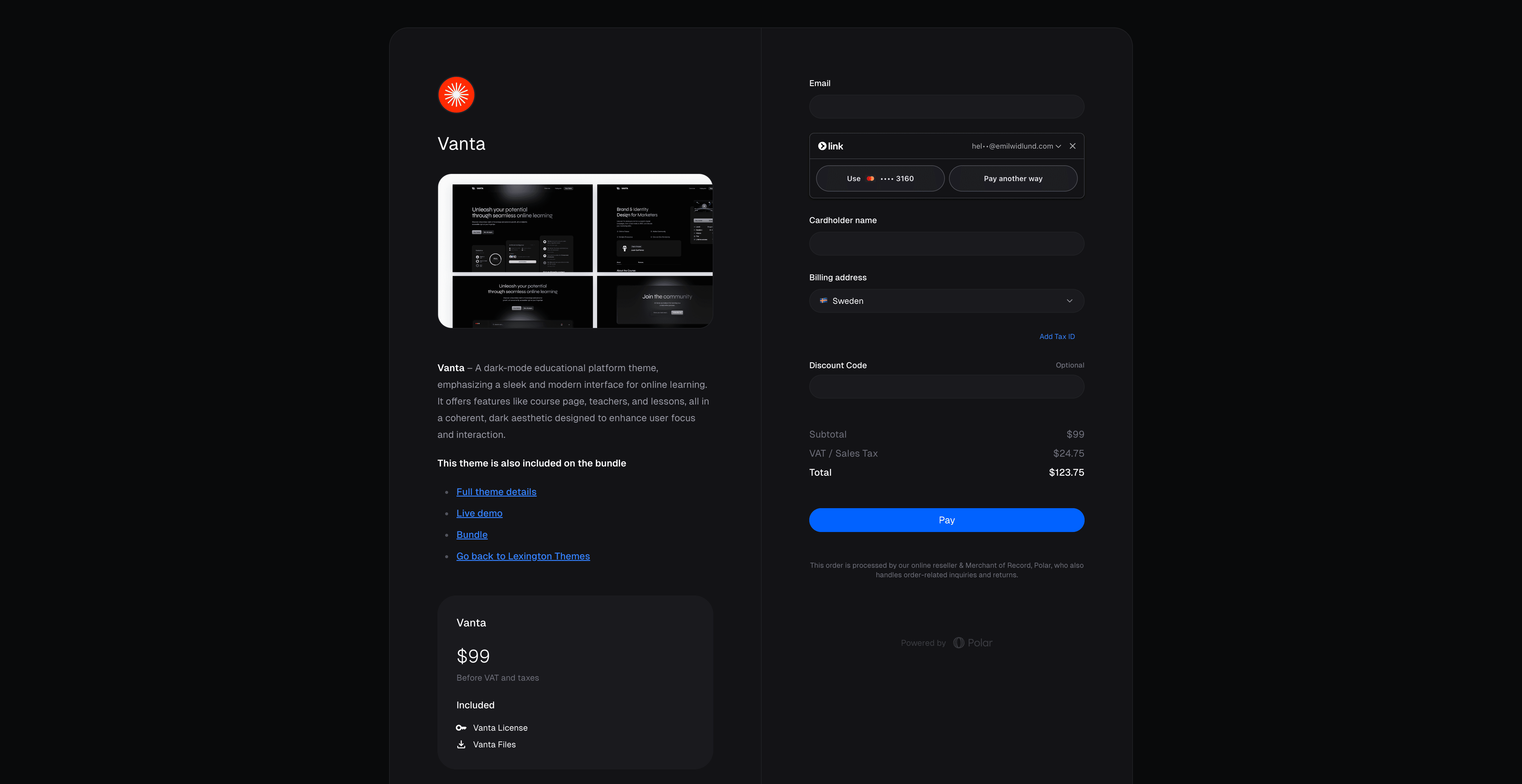 Ruba checkout in dark mode