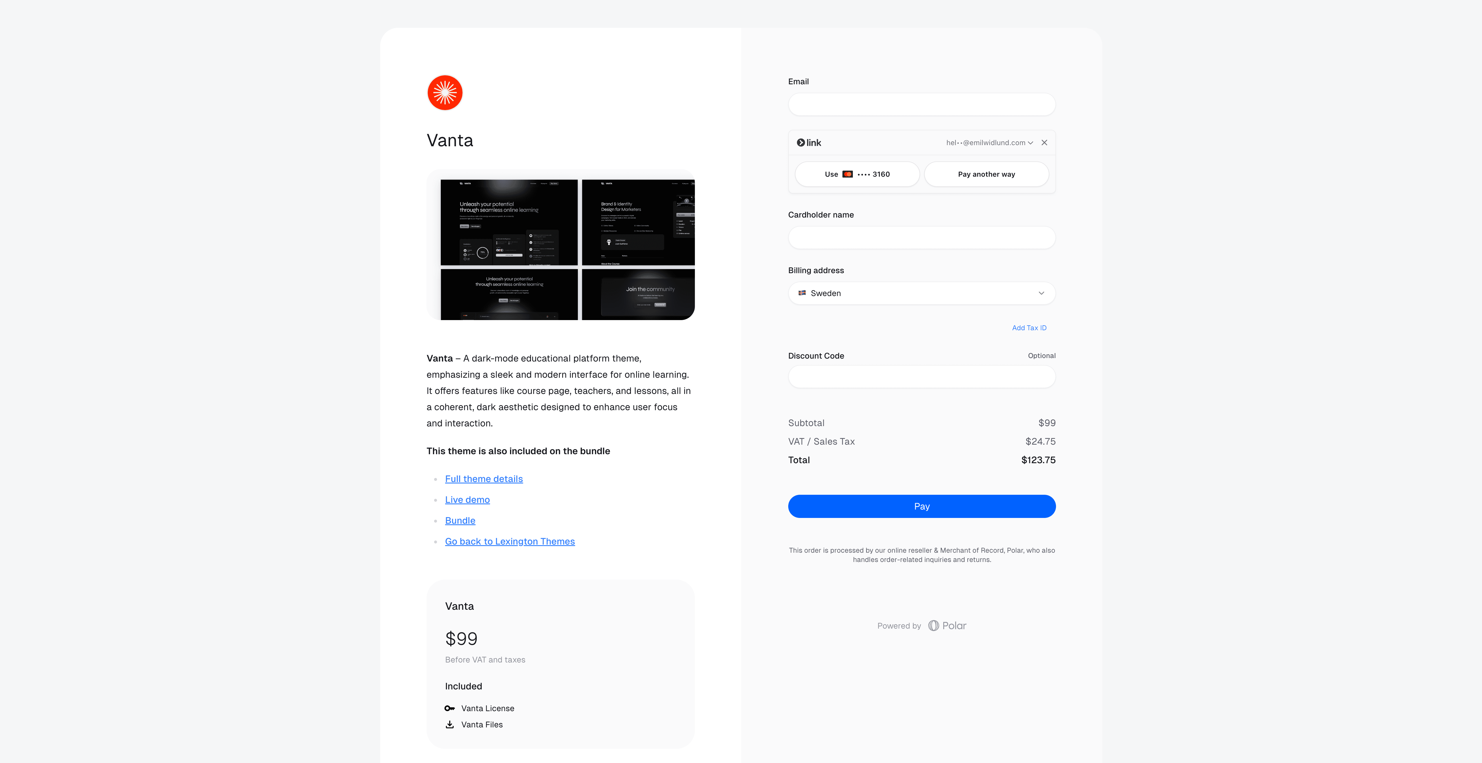 Ruba checkout in light mode