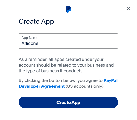Create PayPal app