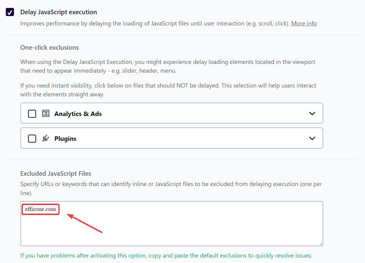 WP Rocket lazy-loading settings