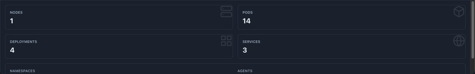 Infrastructure panel expanded showing all metrics including namespaces and agents