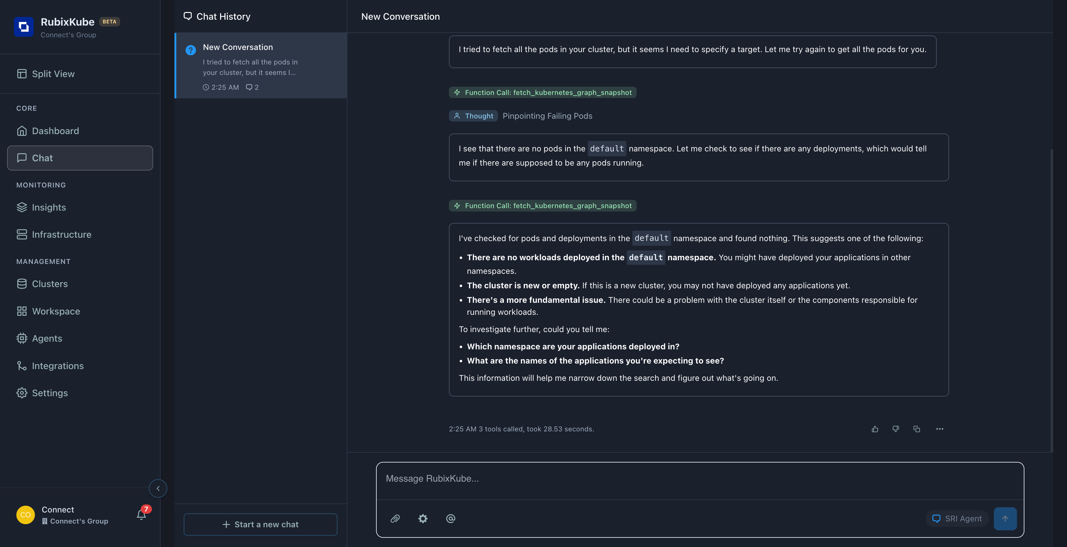 Agent asking for namespace clarification