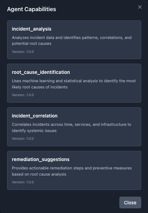 Agent capabilities dialog