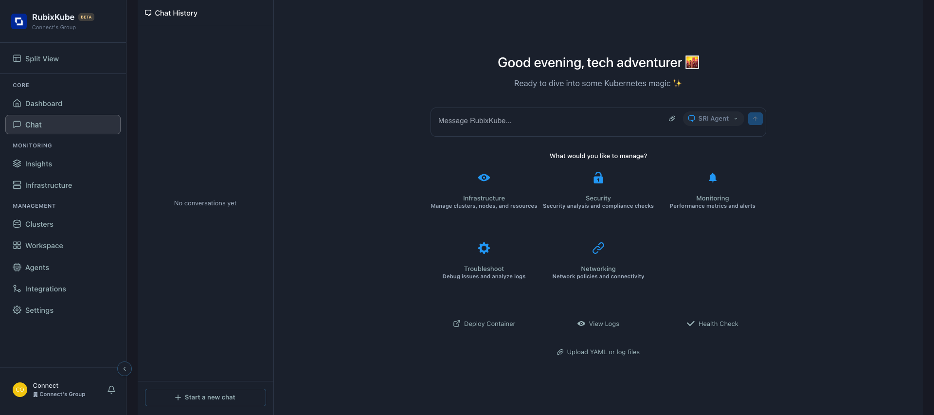 RubixKube Chat interface with SRI Agent